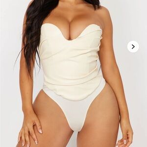 Fashion Nova Off-White Strapless Bodysuit